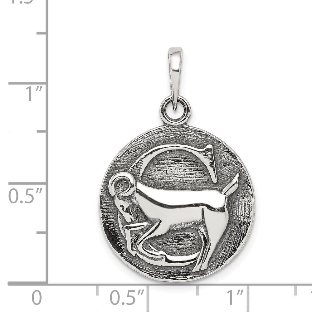 Sterling Silver Polished Antique Finish Capricorn Horoscope Zodiac Pendant QC7421
