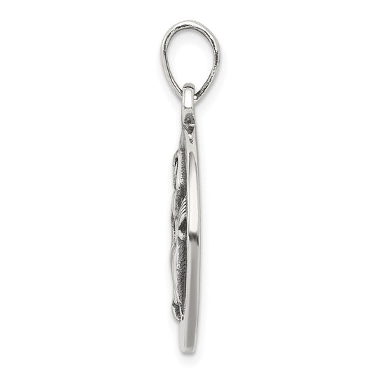 Sterling Silver Polished Antique Finish Aquarius Horoscope Zodiac Pendant QC7422