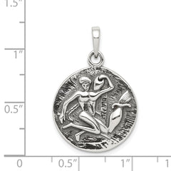 Sterling Silver Polished Antique Finish Aquarius Horoscope Zodiac Pendant QC7422