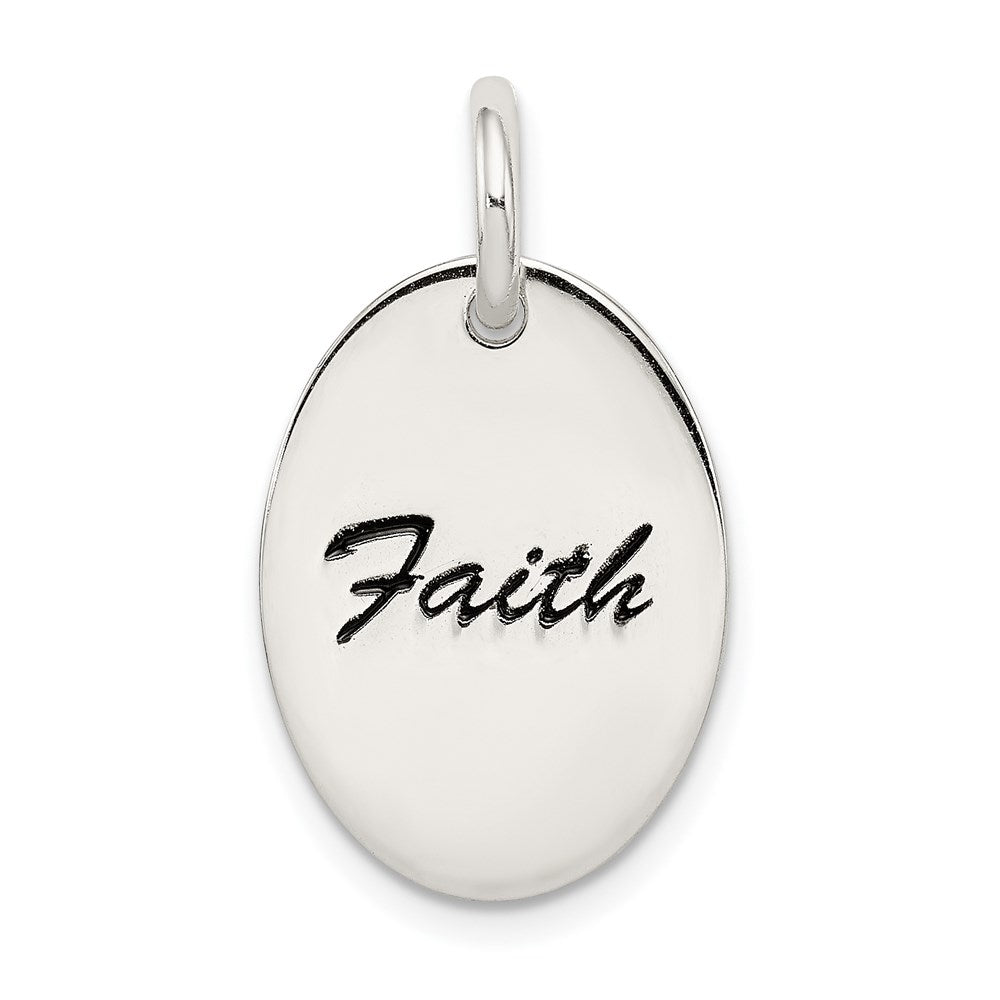 Sterling Silver Polished Enamel Faith Pendant QC7489