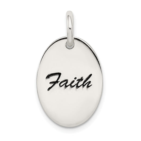 Sterling Silver Polished Enamel Faith Pendant QC7489