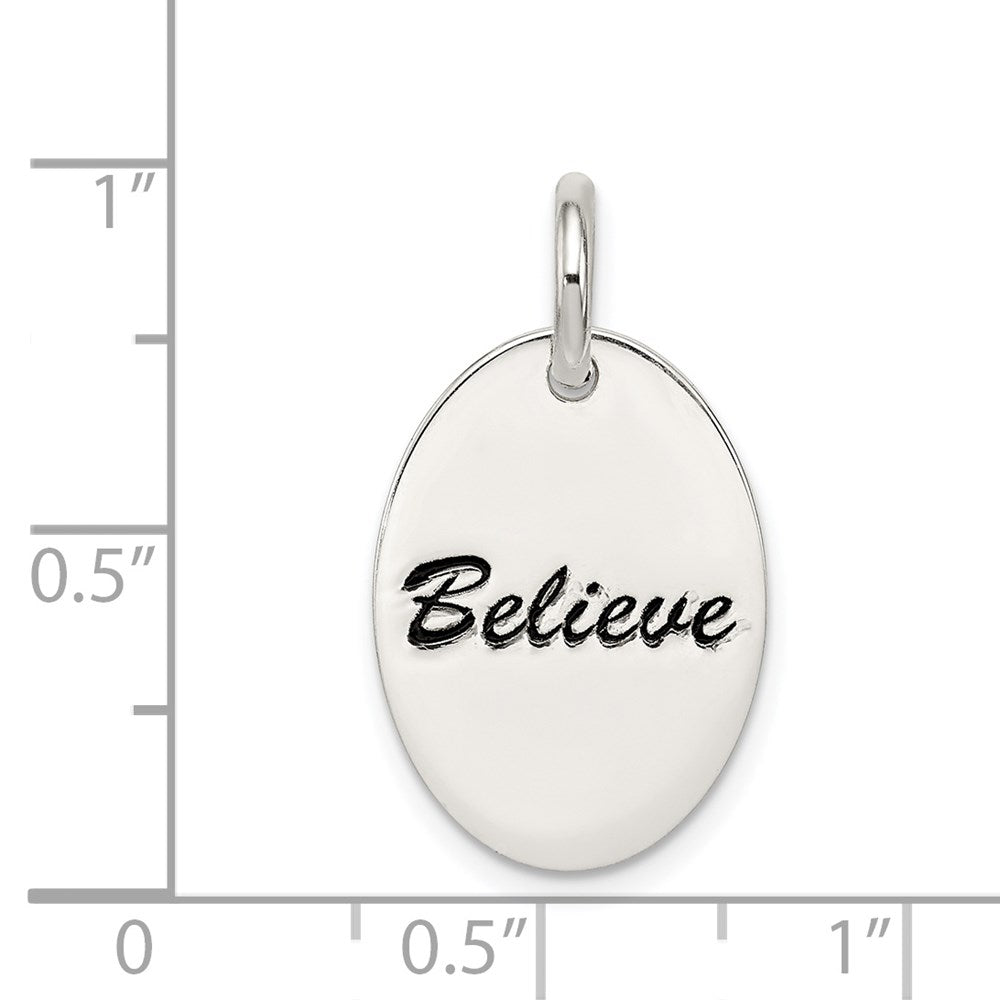 Sterling Silver Polished Enamel Believe Pendant QC7491