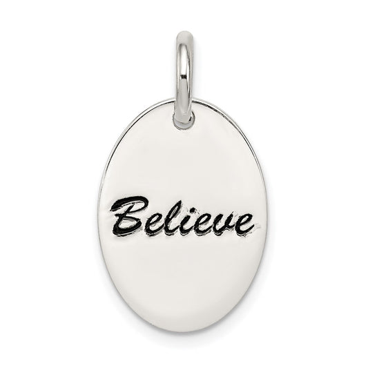 Sterling Silver Polished Enamel Believe Pendant QC7491