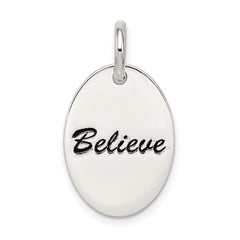 Sterling Silver Polished Enamel Believe Pendant QC7491