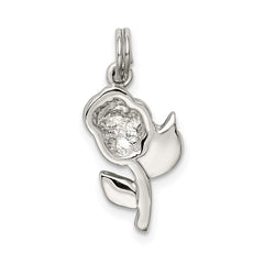 Sterling Silver Rhodium-plated Green and Red Enamel Rose Charm QC7546