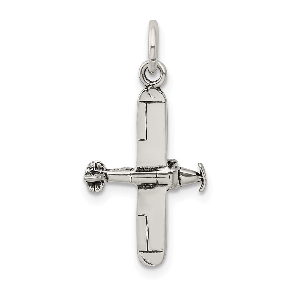 Sterling Silver Antiqued Airplane Charm QC7591