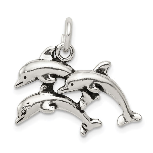 Sterling Silver Antiqued Dolphin Charm QC7662