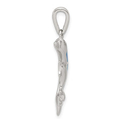 Sterling Silver Rhodium-plated Blue Inlay Created Opal Dolphin Pendant QC7683