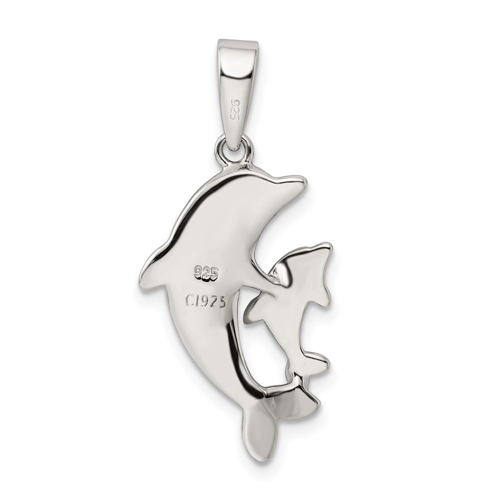 Sterling Silver Rhodium-plated Blue Inlay Created Opal Dolphin Pendant QC7683