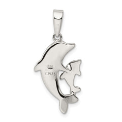 Sterling Silver Rhodium-plated Blue Inlay Created Opal Dolphin Pendant QC7683