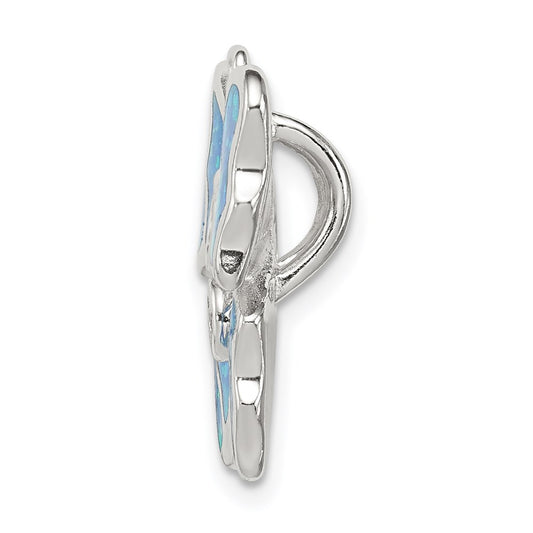 Sterling Silver Rhod plated Blue Inlay Creat Opal Butterfly Pendant QC7687