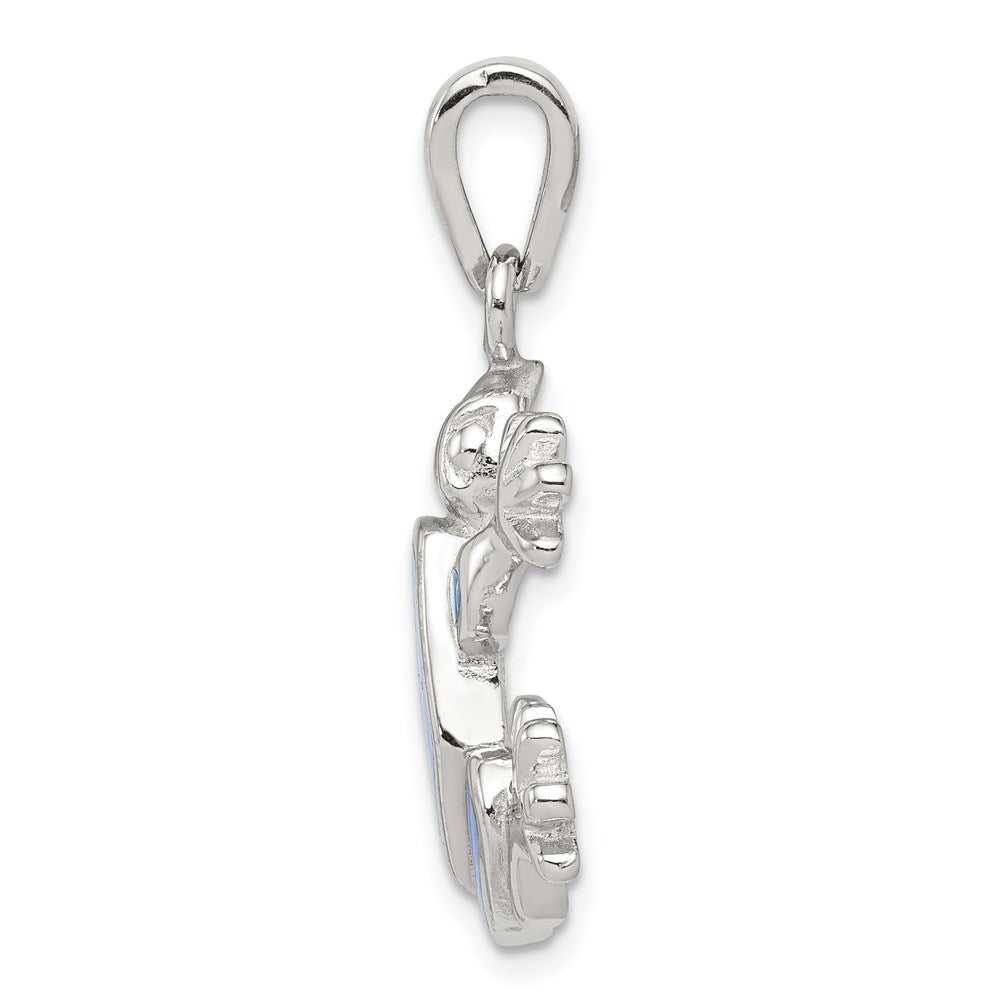 Sterling Silver Rhodium-plated Blue Inlay Created Opal Frog Pendant QC7688