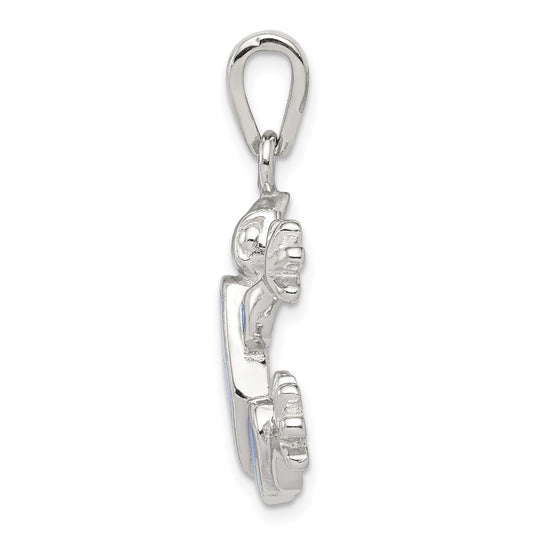 Sterling Silver Rhodium-plated Blue Inlay Created Opal Frog Pendant QC7688