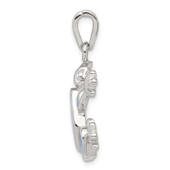 Sterling Silver Rhodium-plated Blue Inlay Created Opal Frog Pendant QC7688