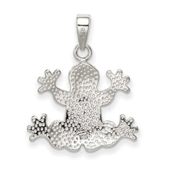 Sterling Silver Rhodium-plated Blue Inlay Created Opal Frog Pendant QC7688