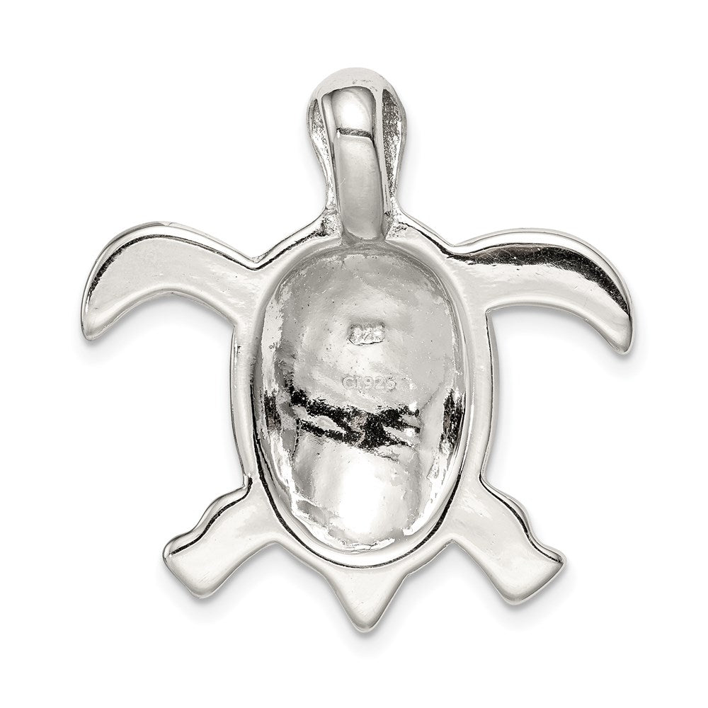 Sterling Silver Rhodium-plated Blue Inlay Created Opal Turtle Pendant QC7690