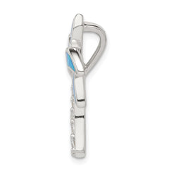 Sterling Silver Rhod-pltd CZ Blue Inlay Created Opal Palm Tree Slide QC7697