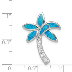 Sterling Silver Rhod-pltd CZ Blue Inlay Created Opal Palm Tree Slide QC7697
