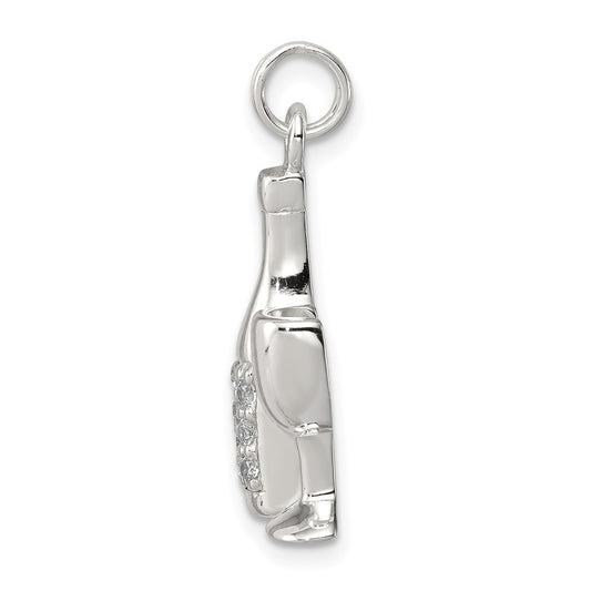 Sterling Silver CZ Wine/Champagne Bottle/Glass Charm Pendant QC7708