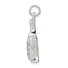 Sterling Silver CZ Wine/Champagne Bottle/Glass Charm Pendant QC7708