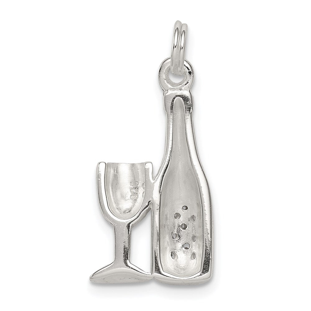 Sterling Silver CZ Wine/Champagne Bottle/Glass Charm Pendant QC7708