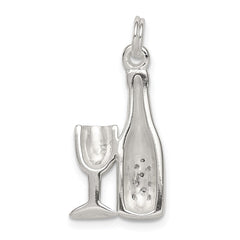 Sterling Silver CZ Wine/Champagne Bottle/Glass Charm Pendant QC7708