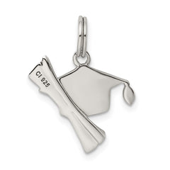 Sterling Silver Rhod-pltd Black Enamel Graduation Cap/Diploma Charm QC7755