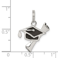 Sterling Silver Rhod-pltd Black Enamel Graduation Cap/Diploma Charm QC7755