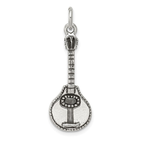 Sterling Silver Antiqued Mandolin Charm QC7763