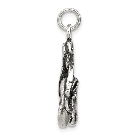 Sterling Silver Antiqued Ballet Shoes Charm QC7786