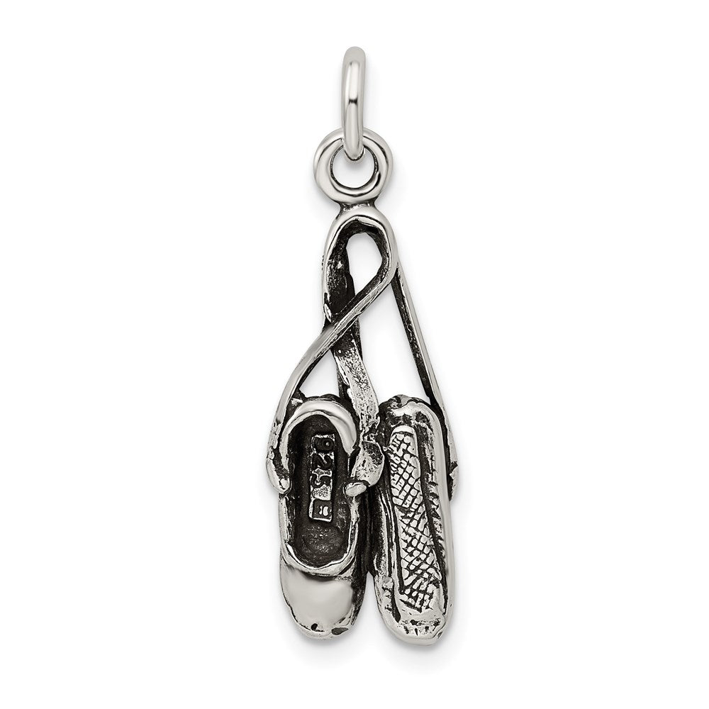 Sterling Silver Antiqued Ballet Shoes Charm QC7786