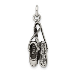 Sterling Silver Antiqued Ballet Shoes Charm QC7786