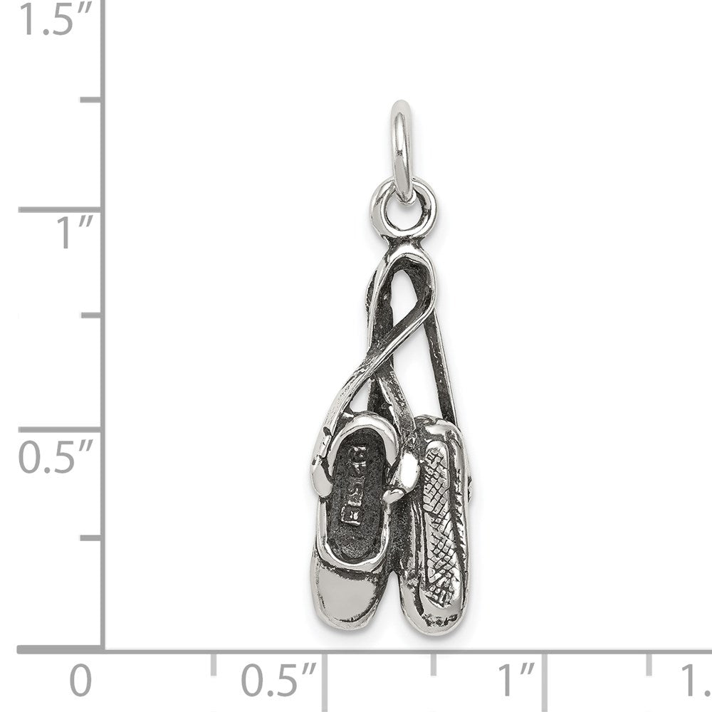 Sterling Silver Antiqued Ballet Shoes Charm QC7786