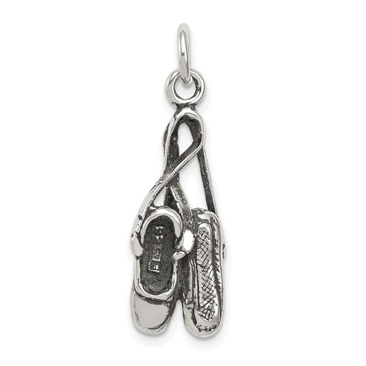 Sterling Silver Antiqued Ballet Shoes Charm QC7786