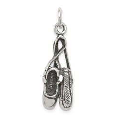 Sterling Silver Antiqued Ballet Shoes Charm QC7786