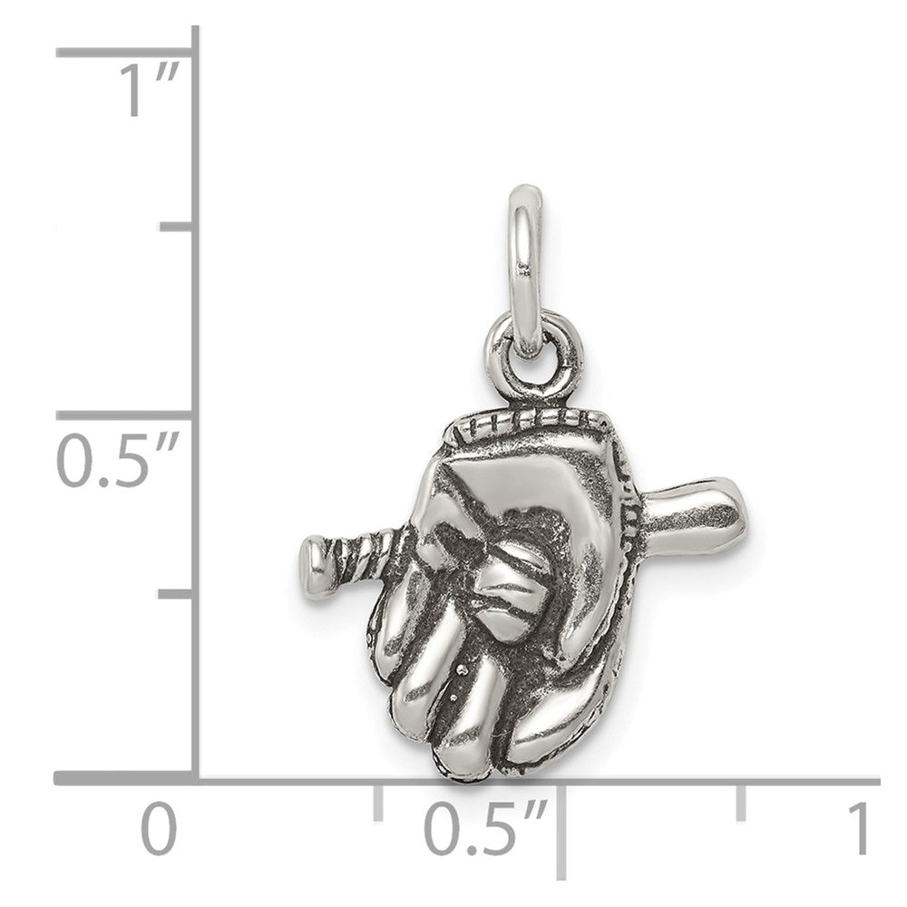 Sterling Silver Antiqued Baseball Glove/Bat Charm QC7804