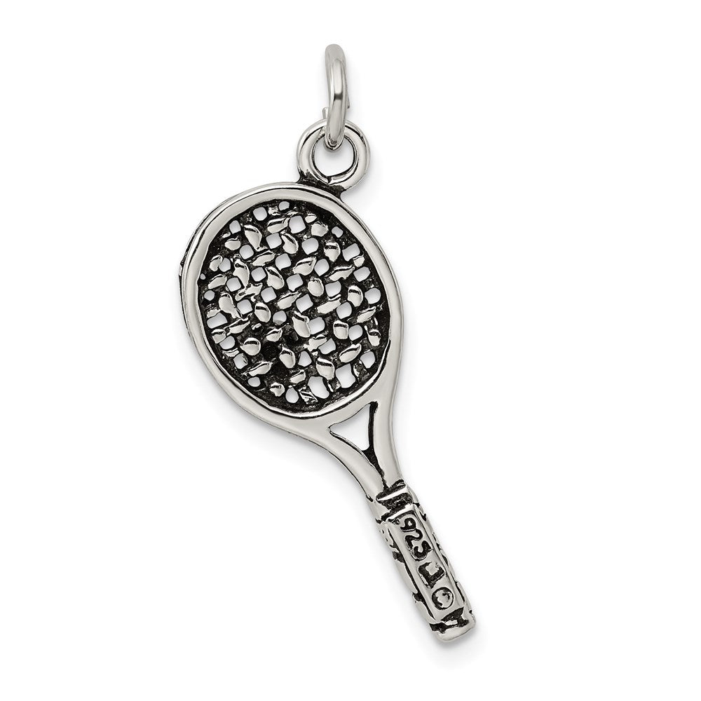 Sterling Silver Antiqued Tennis Racquet Charm QC7912