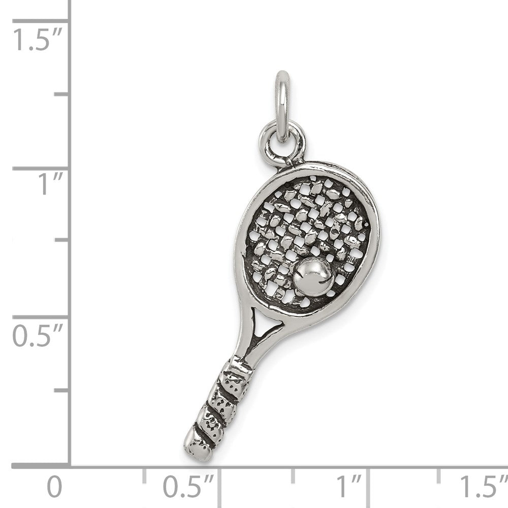 Sterling Silver Antiqued Tennis Racquet Charm QC7912