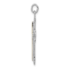 Sterling Silver Rhodium-plated Polished Vermeil Budded Cross Pendant QC7928