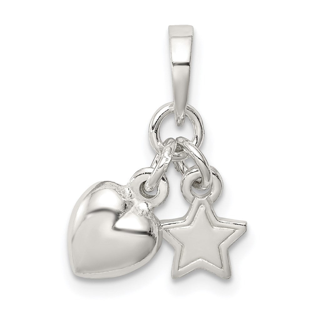 Sterling Silver Heart and Star Pendant QC7933
