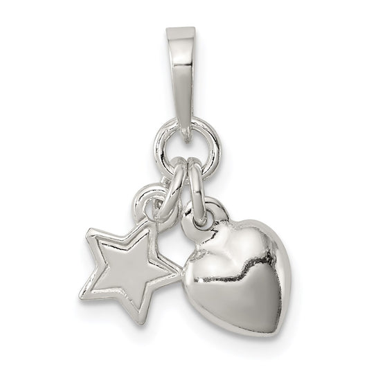 Sterling Silver Heart and Star Pendant QC7933