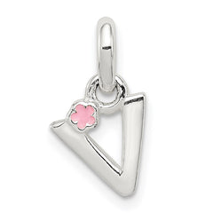 Sterling Silver Letter V with Enamel Pendant QC7935V