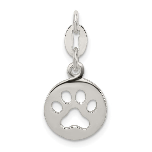 Sterling Silver Round Paw Print Pendant QC7938