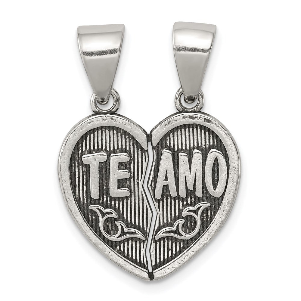 Sterling Silver Antiqued Te Amo Break Apart Heart Pendant QC8109