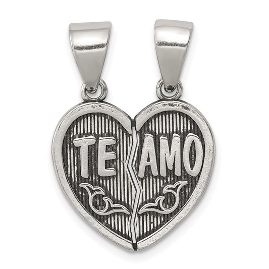 Sterling Silver Antiqued Te Amo Break Apart Heart Pendant QC8109
