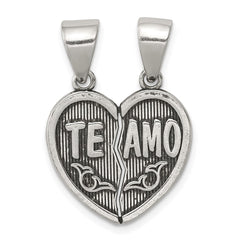 Sterling Silver Antiqued Te Amo Break Apart Heart Pendant QC8109