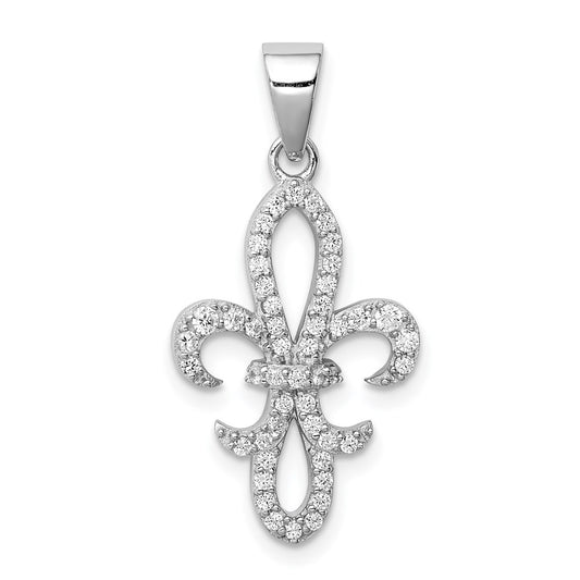 Sterling Silver Rhodium-plated CZ Fleur de Lis Pendant QC8113
