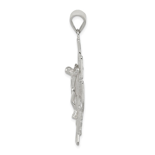 Sterling Silver Polished Large Caravaca INRI Crucifix Cross Pendant QC8137