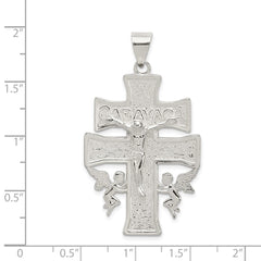 Sterling Silver Polished Large Caravaca INRI Crucifix Cross Pendant QC8137