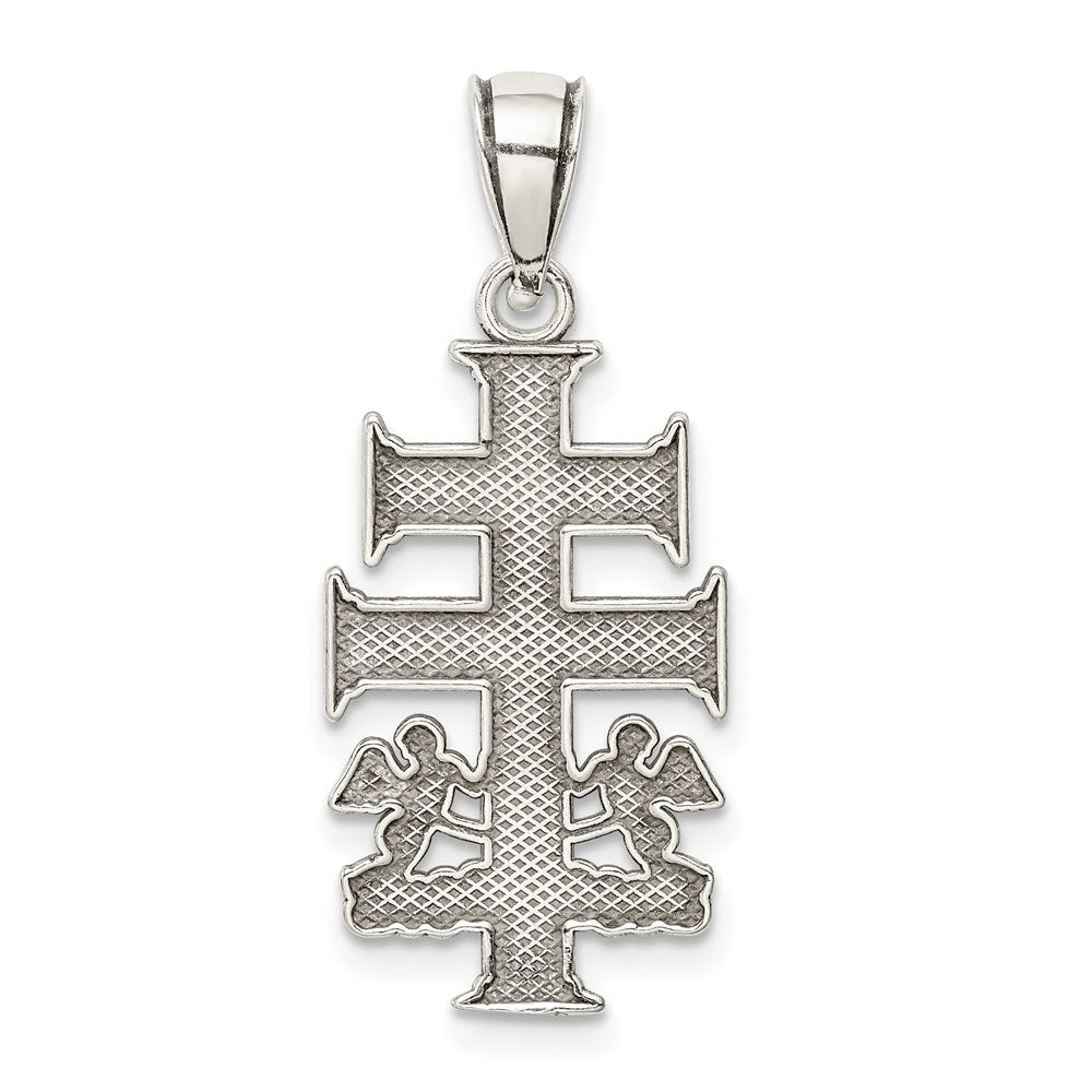 Sterling Silver Antiqued Caravaca Double Cross w/Angels Crucifix Pendant QC8140